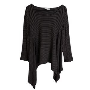 Bryn Walker Shirt Womens Medium Black Long Sleeve Striped Hi Lo Asymmetrical